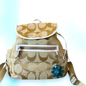 COACH 2012 Kyra Daisy Backpack F16556 in Signature C Fabric & White Patent